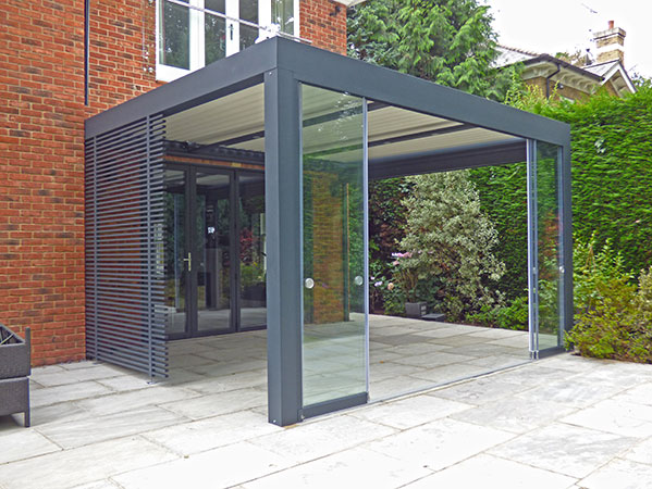 High-end patio cover shelter fitted by Boardman Gelly